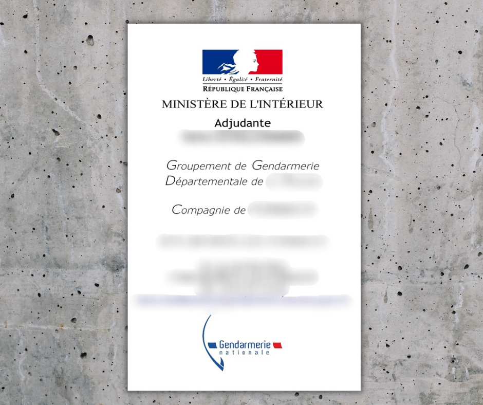 Conception carte de visite Adjudante de gendarmerie